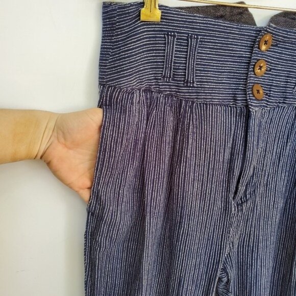 FREE PEOPLE High Waist Striped Pants Cotton - Picture 5 of 9